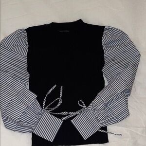 Gracia Black Top with Blue/White Puffy Sleeves